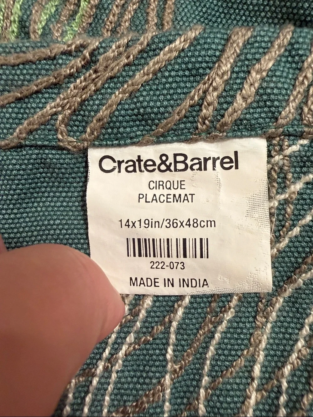 Crate & Barrel Cirque Embroidered Placemats Teal Green Yellow Brown - Set of 4